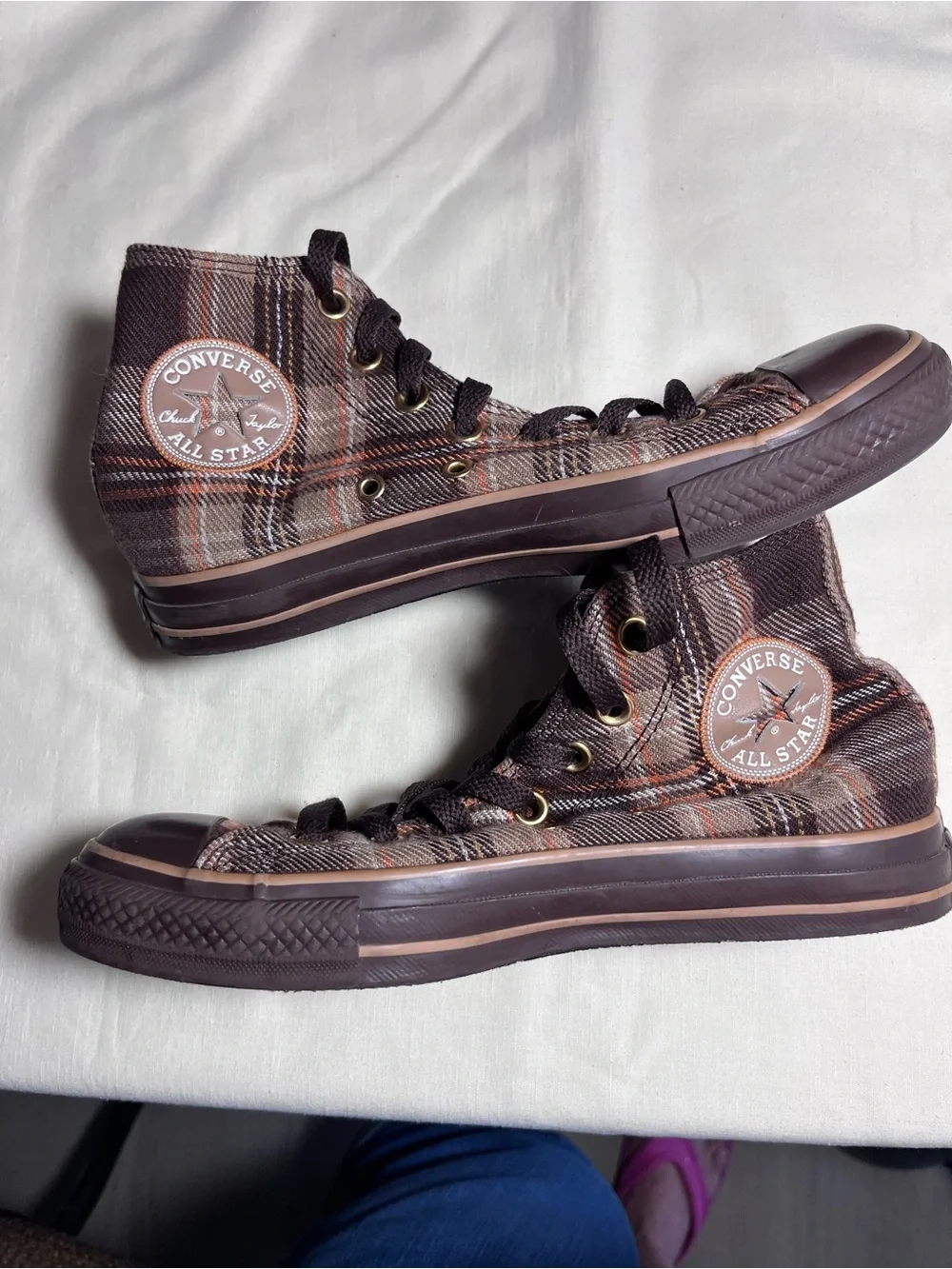 Converse All Star Chuck Taylor Brown Plaid High-Top Sneakers - Picture 4 of 8
